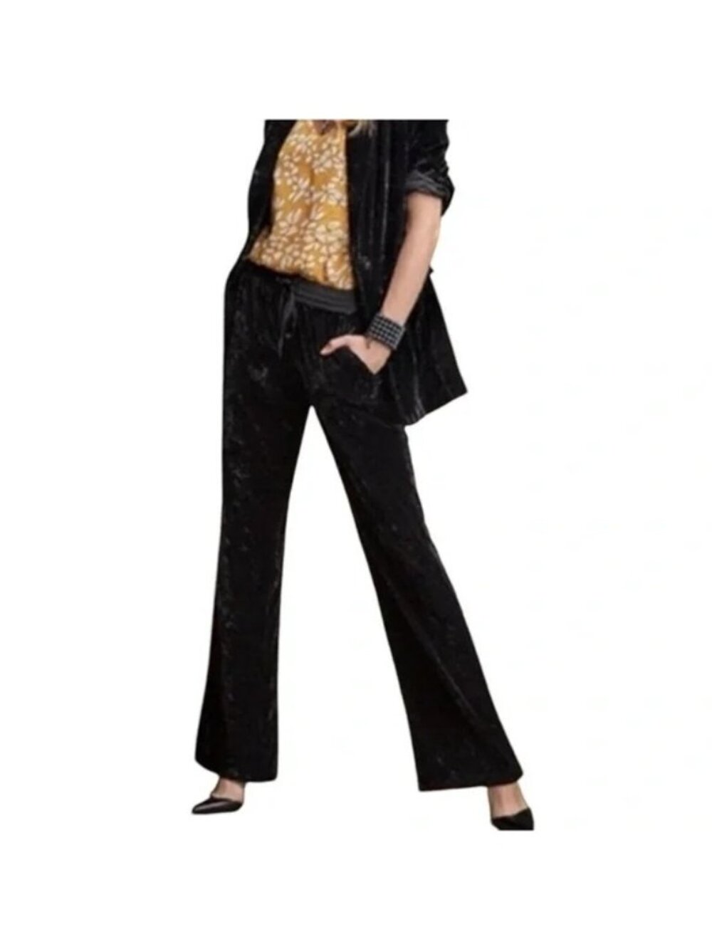 CAbi Hostess Crushed Velvet Pants in Black Sz M #3673 NWOT